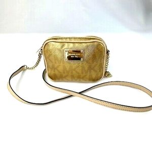 Michael Kors Gold Metallic Monogram Mini Crossbody